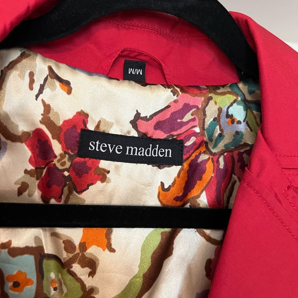 Steve Madden Collared Long Sleeve Belted Double Breasted Trench Coat Red Medium - Picture 4 of 5
